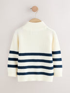 Ecru/Navy Stripe Knitted Quarter Zip Jumper (3mths-7yrs)