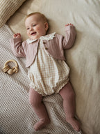 Pink Bubble Romper Long Sleeve Bodysuit Cardigan and Tights 4 Piece Set (0mths-2yrs)
