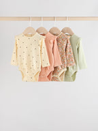 Blue/Cream/Coral Ditsy Baby Long Sleeve Frill Bodysuits 4 Pack (0mths-2yrs)