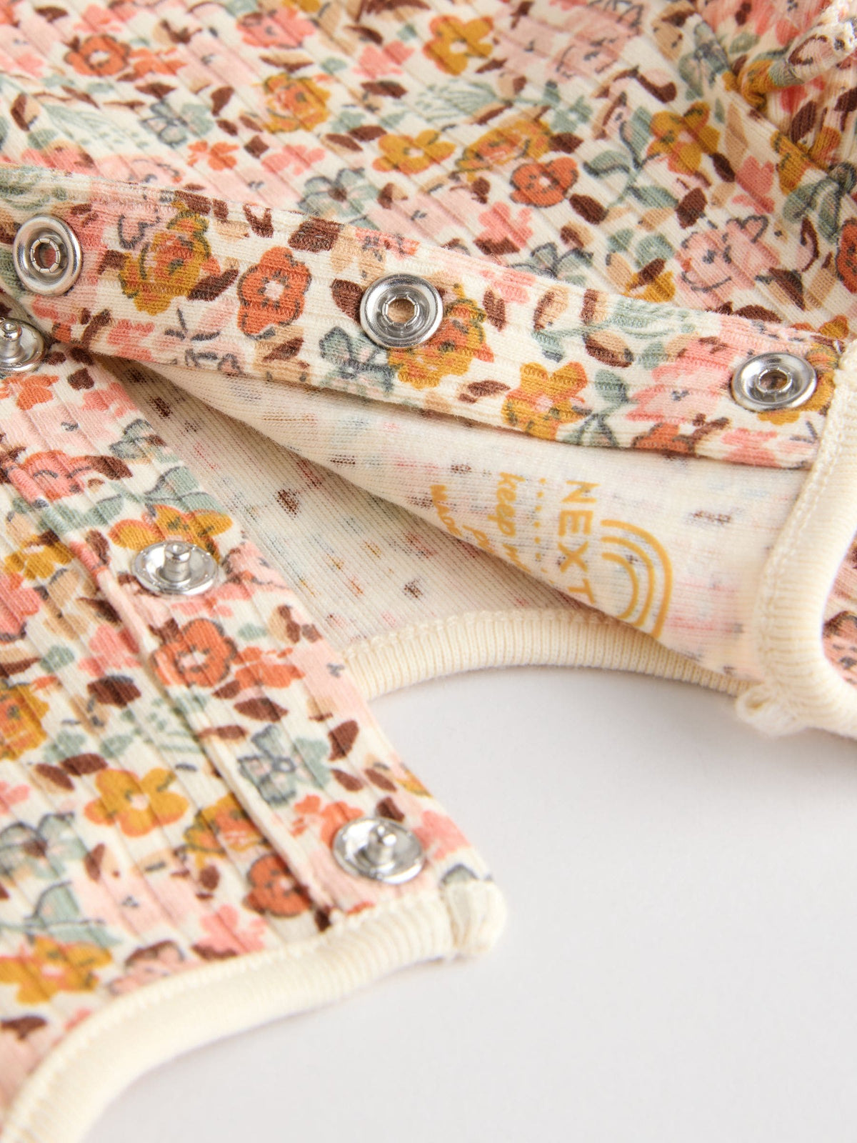 Blue/Cream/Coral Ditsy Baby Long Sleeve Frill Bodysuits 4 Pack (0mths-2yrs)