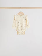 Blue/Cream/Coral Ditsy Baby Long Sleeve Frill Bodysuits 4 Pack (0mths-2yrs)