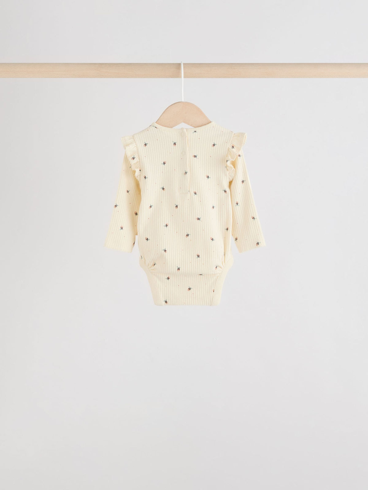 Blue/Cream/Coral Ditsy Baby Long Sleeve Frill Bodysuits 4 Pack (0mths-2yrs)