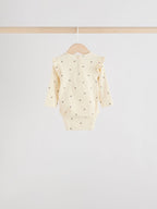 Blue/Cream/Coral Ditsy Baby Long Sleeve Frill Bodysuits 4 Pack (0mths-2yrs)