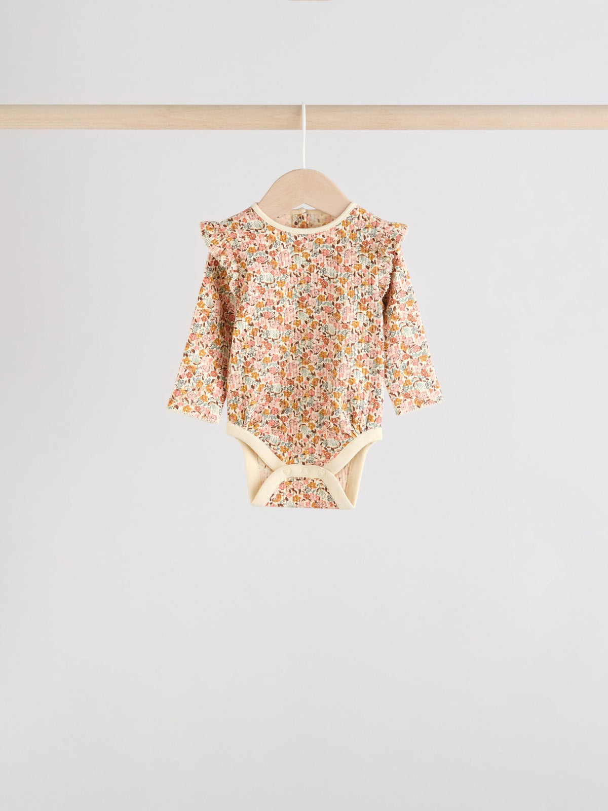 Blue/Cream/Coral Ditsy Baby Long Sleeve Frill Bodysuits 4 Pack (0mths-2yrs)