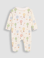 JoJo Maman Bébé Cream Hot Air Balloon Print Cotton Collared Footed Sleepsuit