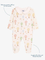 JoJo Maman Bébé Cream Hot Air Balloon Print Cotton Collared Footed Sleepsuit