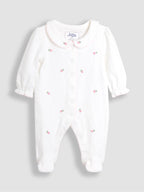 JoJo Maman Bébé Cream Cotton Collared 2-Piece Embroidered Sleepsuit and Hat Set