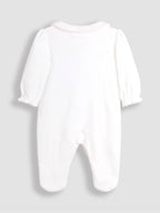 JoJo Maman Bébé Cream Cotton Collared 2-Piece Embroidered Sleepsuit and Hat Set