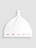 JoJo Maman Bébé Cream Cotton Collared 2-Piece Embroidered Sleepsuit and Hat Set