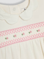 JoJo Maman Bébé Cream Cotton 2-Piece Smocked Sleepsuit and Hat Set
