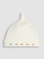 JoJo Maman Bébé Cream Cotton 2-Piece Smocked Sleepsuit and Hat Set