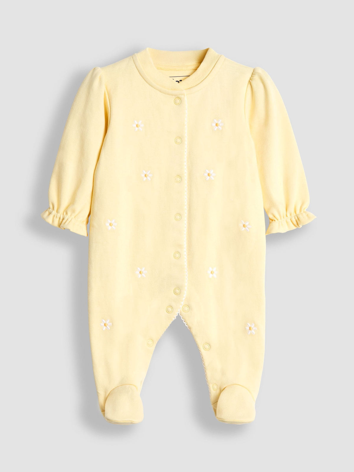 JoJo Maman Bébé Yellow 100% Cotton Popper Footed Embroidered Sleepsuit