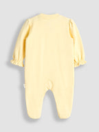 JoJo Maman Bébé Yellow 100% Cotton Popper Footed Embroidered Sleepsuit