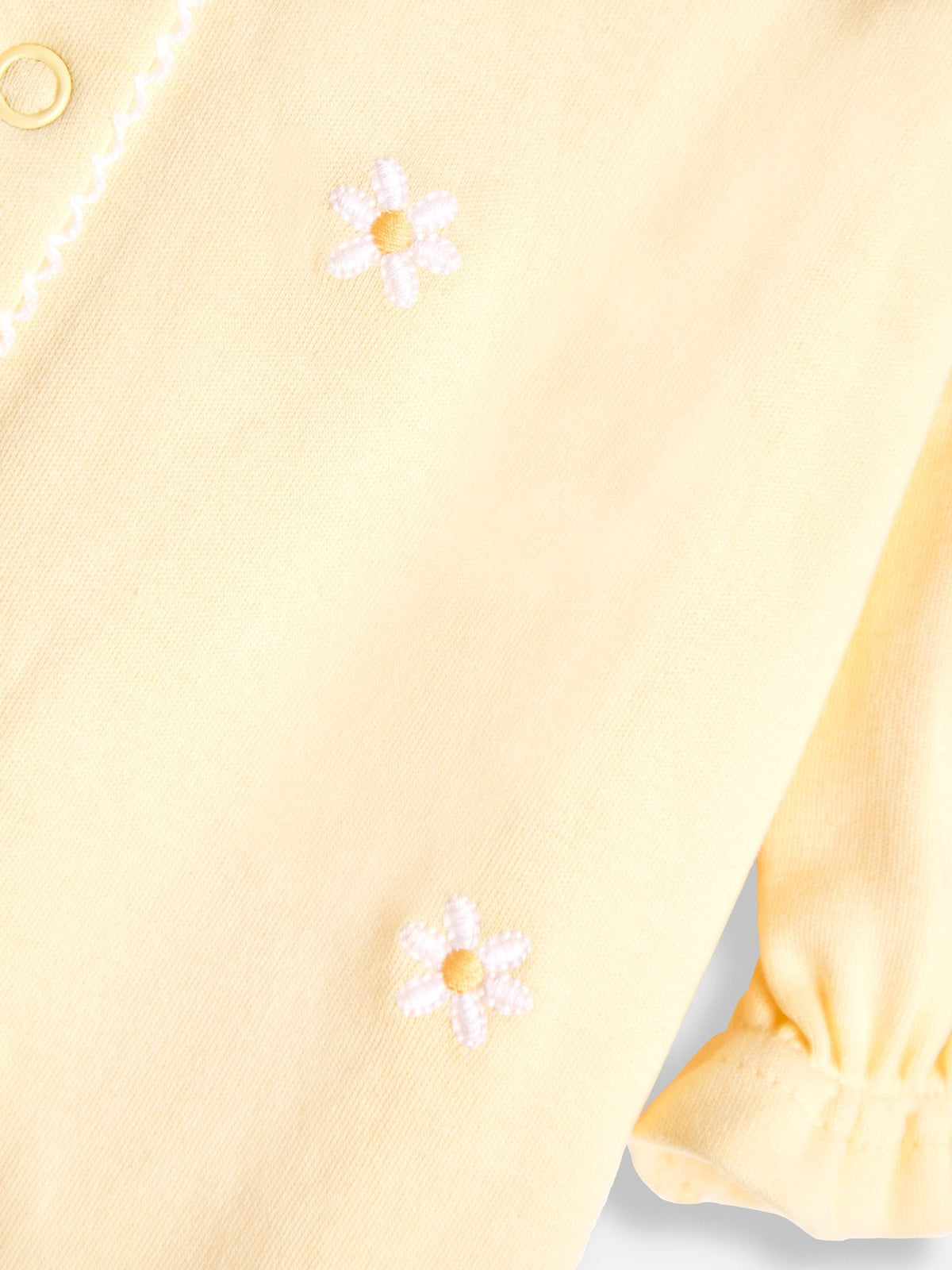 JoJo Maman Bébé Yellow 100% Cotton Popper Footed Embroidered Sleepsuit