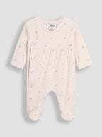 JoJo Maman Bébé Cream Heart Embroidered Cotton 2-Piece Sleepsuit and Hat Set