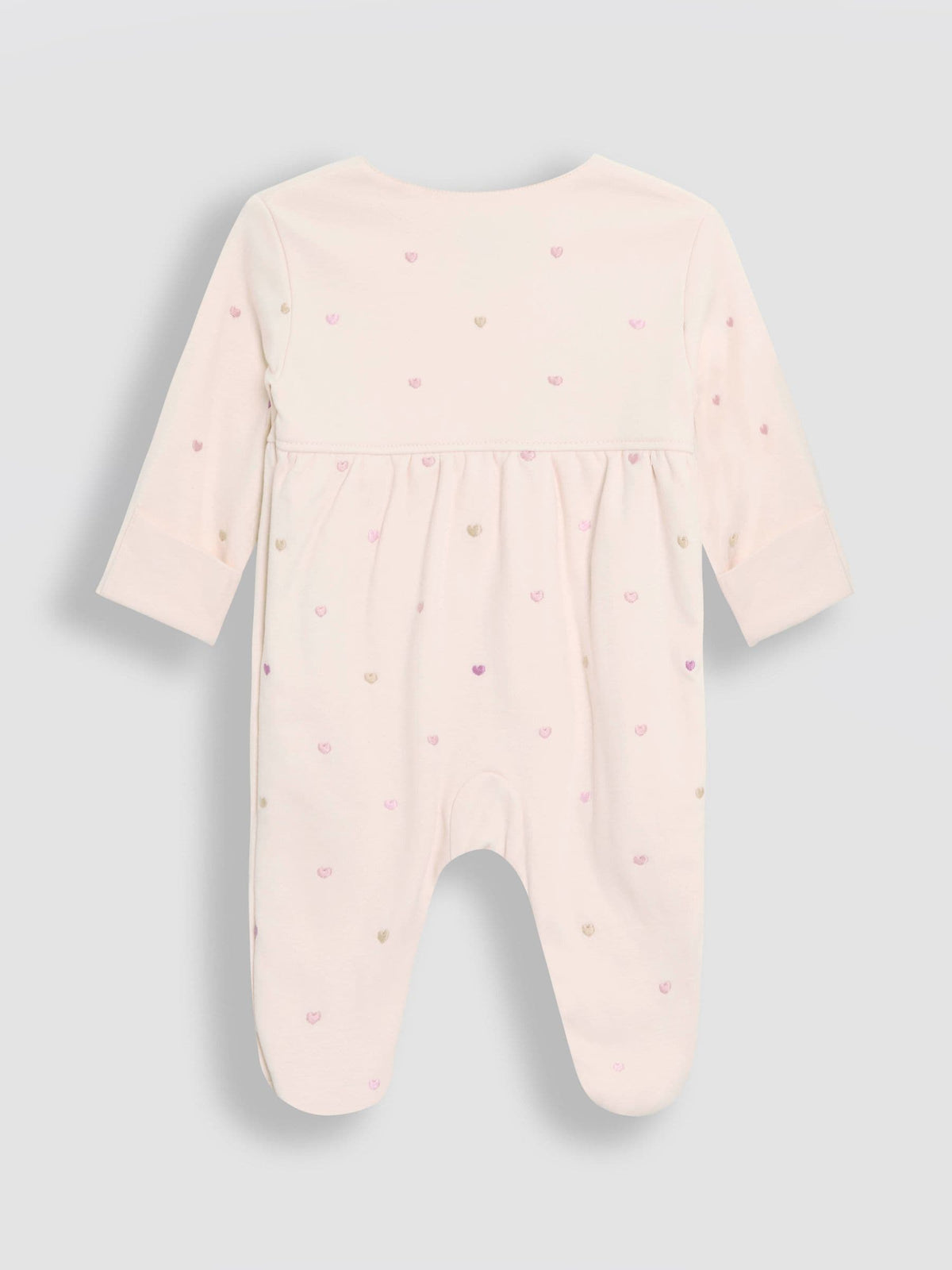 JoJo Maman Bébé Cream Heart Embroidered Cotton 2-Piece Sleepsuit and Hat Set