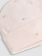 JoJo Maman Bébé Cream Heart Embroidered Cotton 2-Piece Sleepsuit and Hat Set