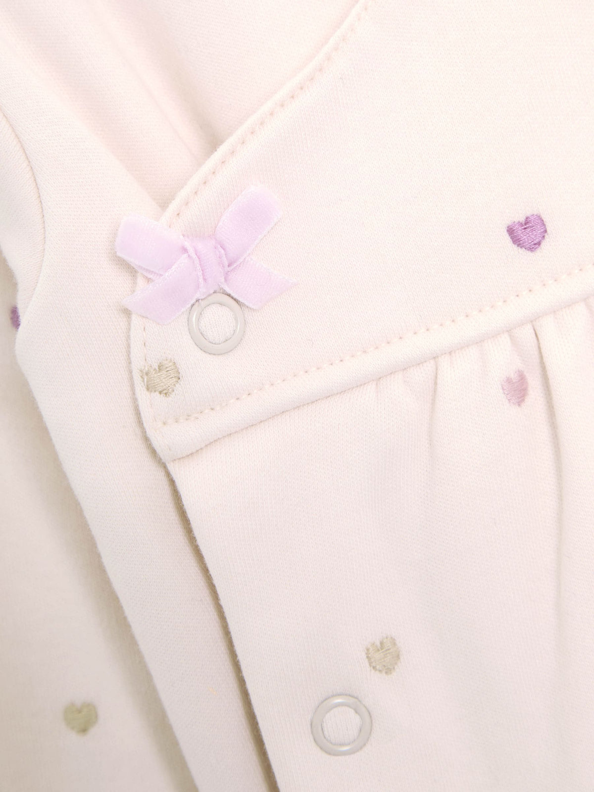 JoJo Maman Bébé Cream Heart Embroidered Cotton 2-Piece Sleepsuit and Hat Set