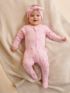 Purebaby Pink Zip 100% Cotton Sleepsuit & Headband Set
