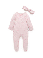 Purebaby Pink Zip 100% Cotton Sleepsuit & Headband Set