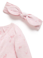 Purebaby Pink Zip 100% Cotton Sleepsuit & Headband Set