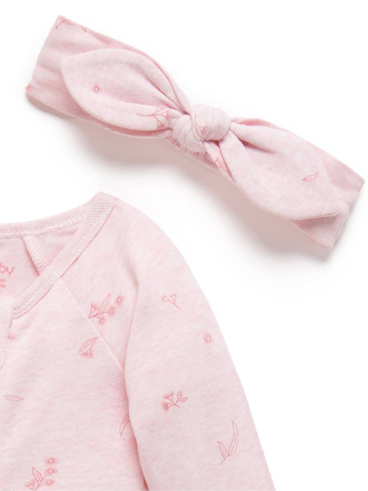 Purebaby Pink Zip 100% Cotton Sleepsuit & Headband Set