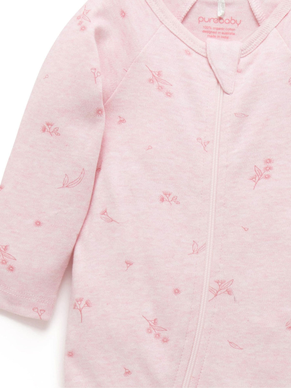 Purebaby Pink Zip 100% Cotton Sleepsuit & Headband Set