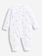 JoJo Maman Bébé Yellow Duck Cotton Duck Embroidered Sleepsuit