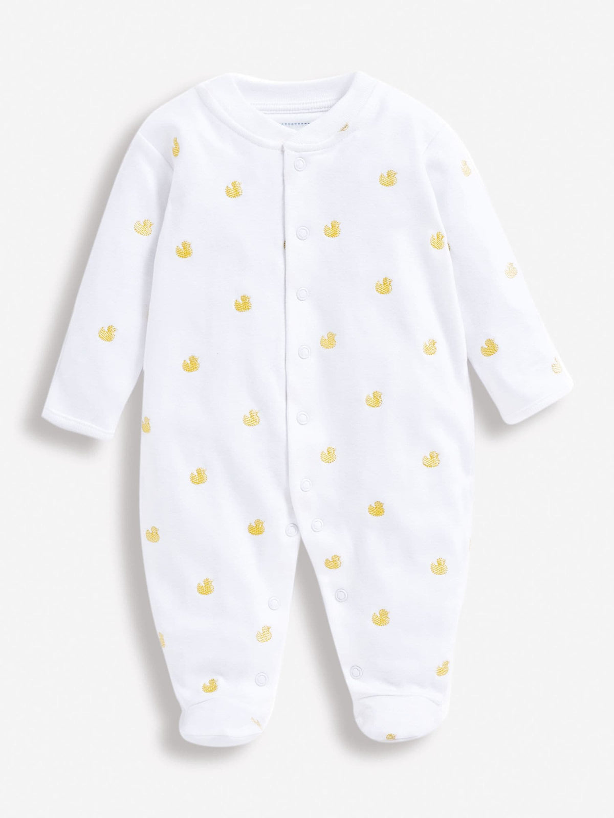 JoJo Maman Bébé Yellow Duck Cotton Duck Embroidered Sleepsuit