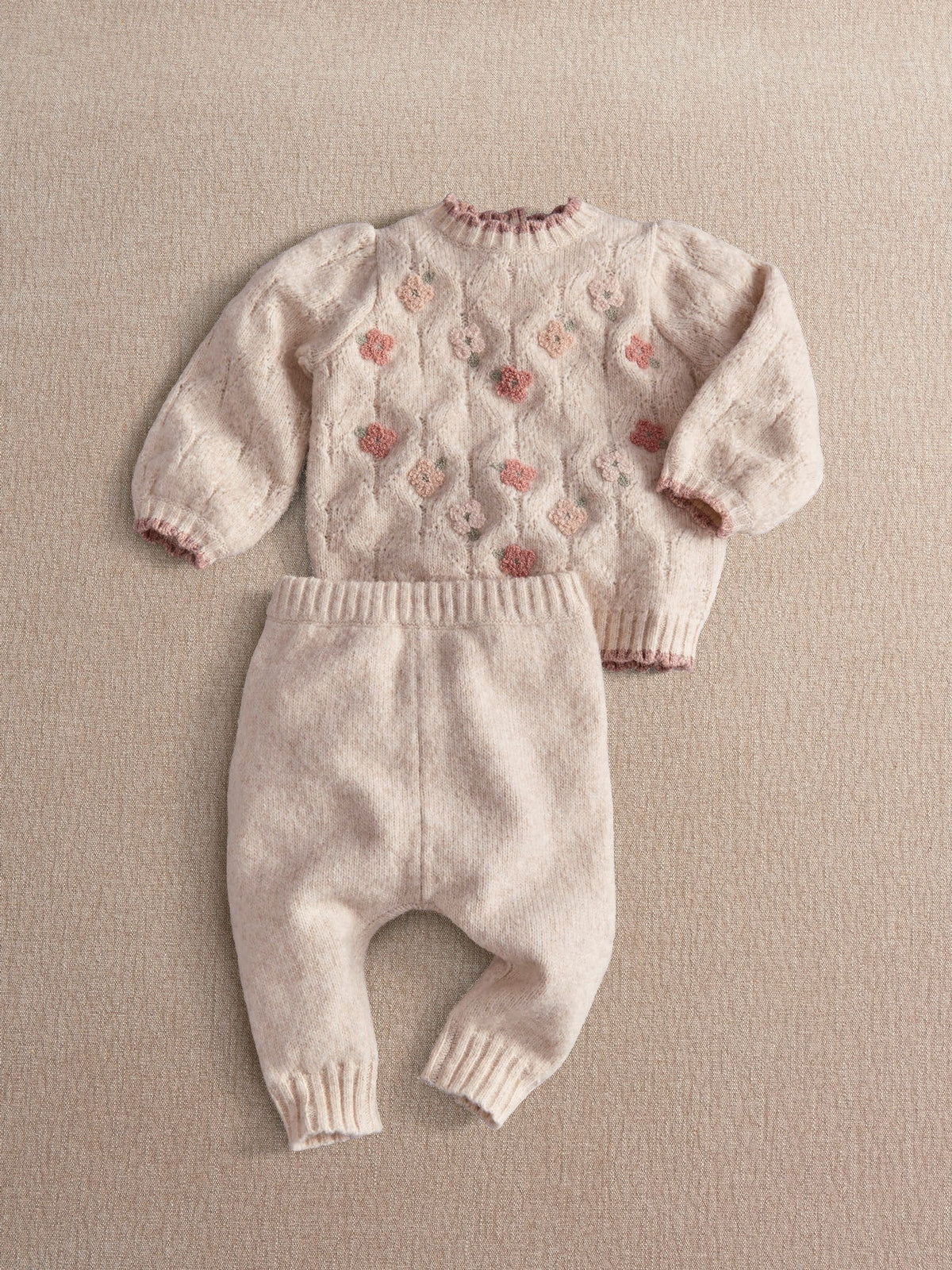 Mamas & Papas Cream Floral Knitted Jumper & Bottoms Set