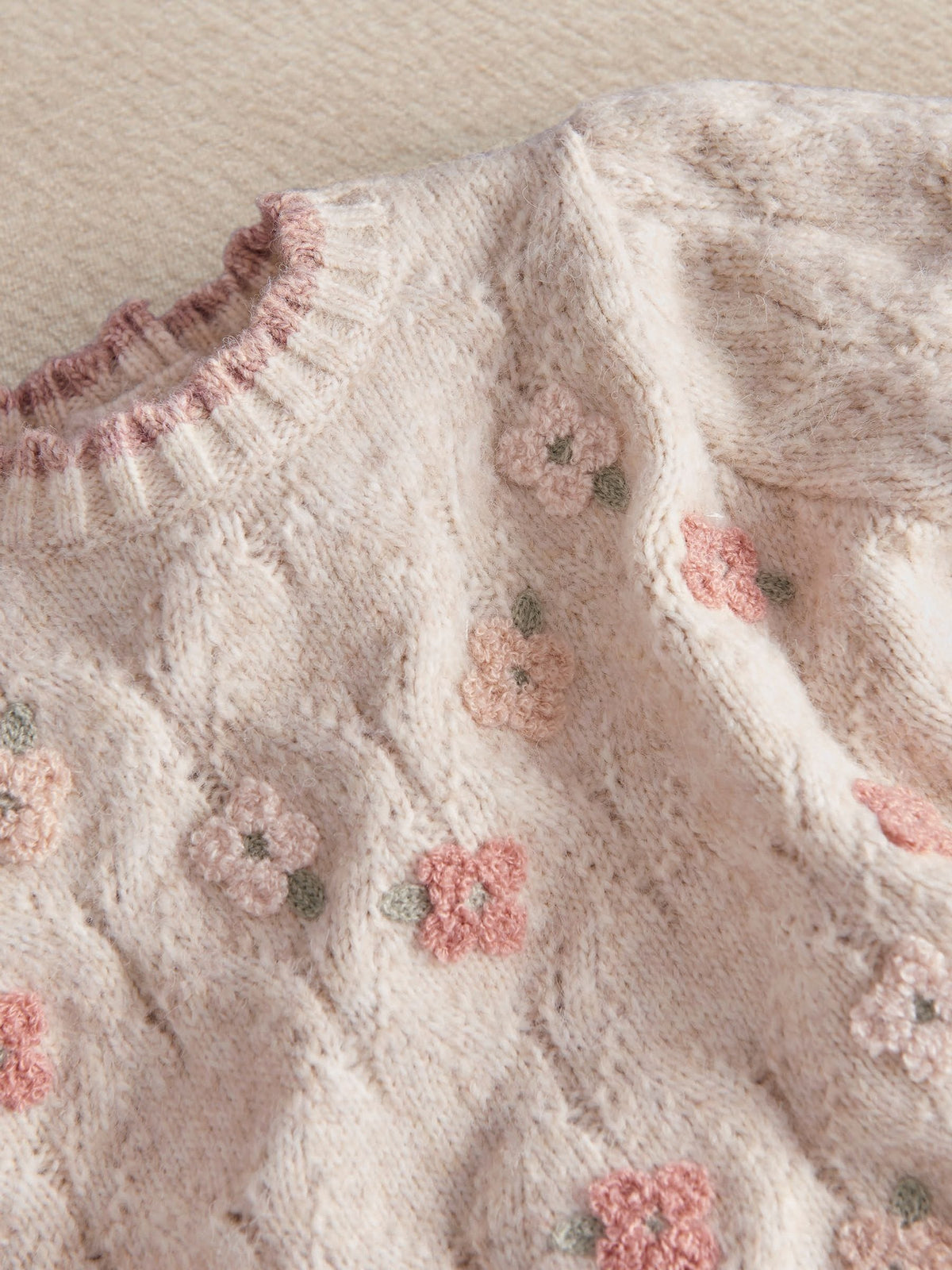Mamas & Papas Cream Floral Knitted Jumper & Bottoms Set