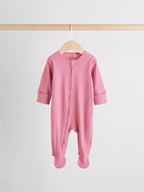 Pink 3 Pack Two Way Zip Baby Sleepsuits (0-2yrs)