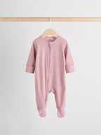 Pink 3 Pack Two Way Zip Baby Sleepsuits (0-2yrs)