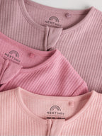 Pink 3 Pack Two Way Zip Baby Sleepsuits (0-2yrs)