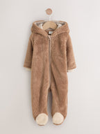 Brown Hamish Hooded Baby Fleece Pramsuit (0-18mths)
