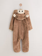 Brown Hamish Hooded Baby Fleece Pramsuit (0-18mths)