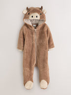 Brown Hamish Hooded Baby Fleece Pramsuit (0-18mths)