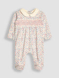 JoJo Maman Bébé Cream Pretty Smocked Sleepsuit
