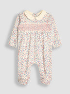 JoJo Maman Bébé Cream Pretty Smocked Sleepsuit
