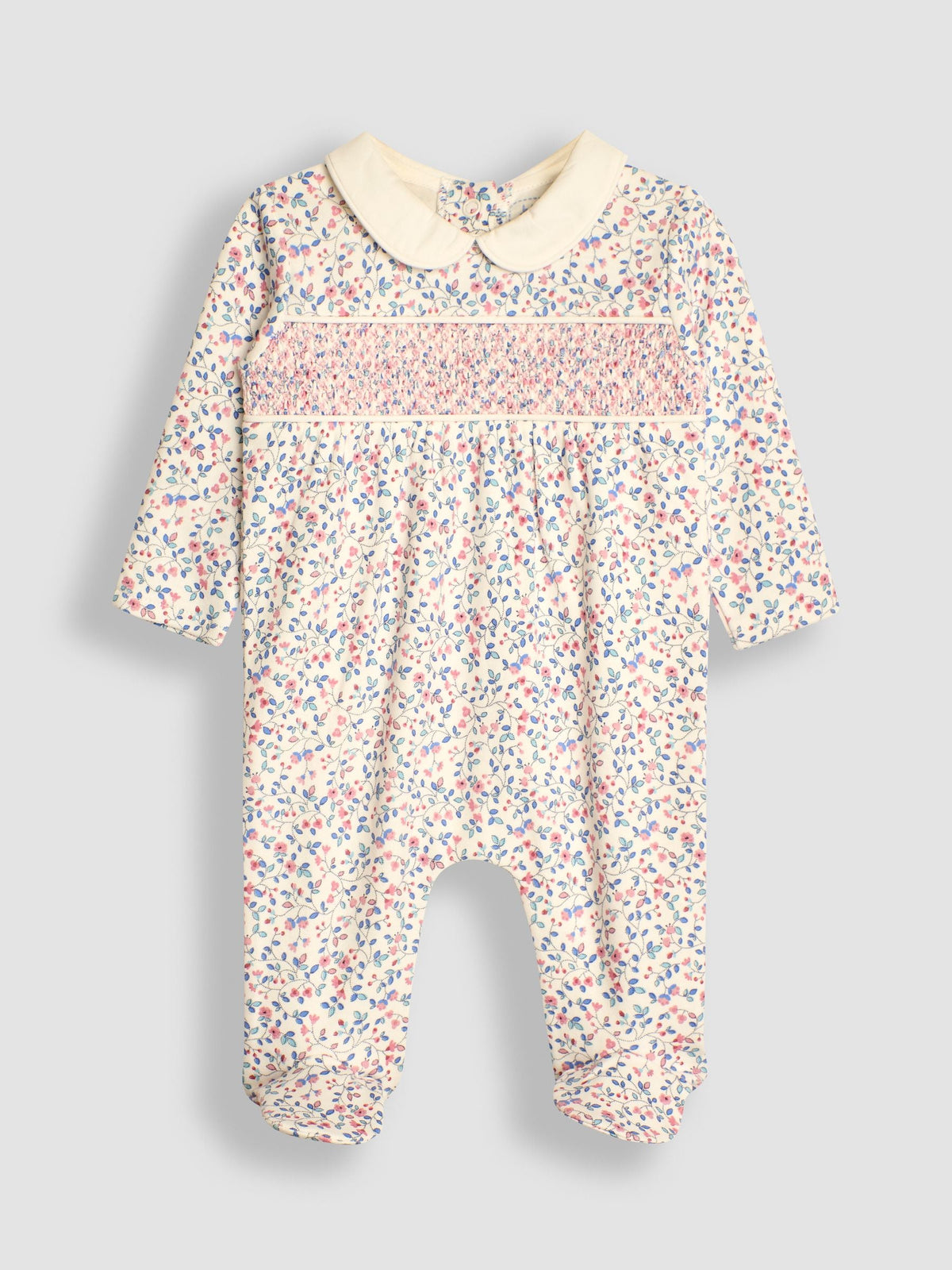 JoJo Maman Bébé Cream Pretty Smocked Sleepsuit