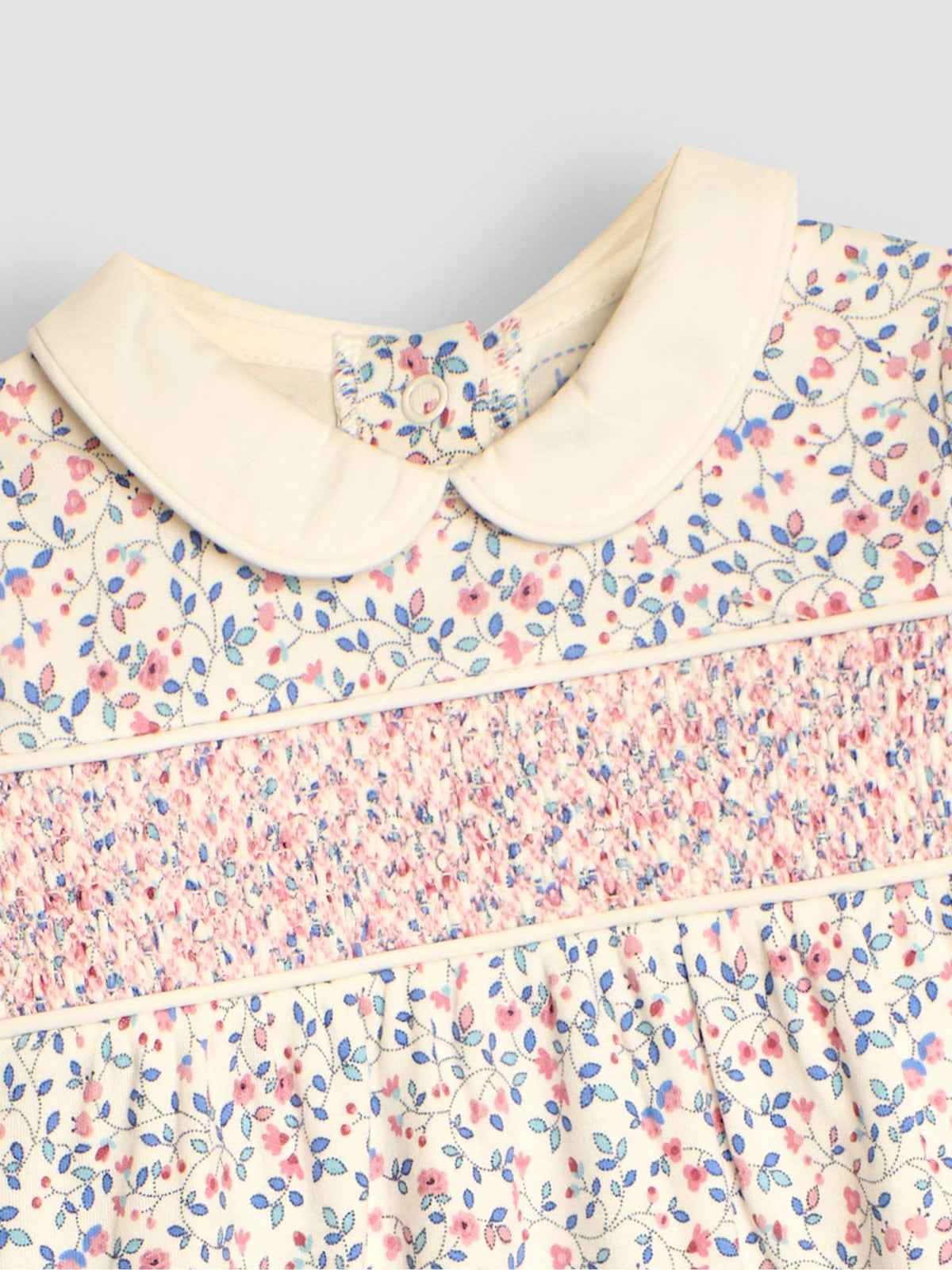 JoJo Maman Bébé Cream Pretty Smocked Sleepsuit