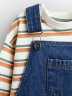JoJo Maman Bébé Mid Wash Blue Denim Dungaree Set
