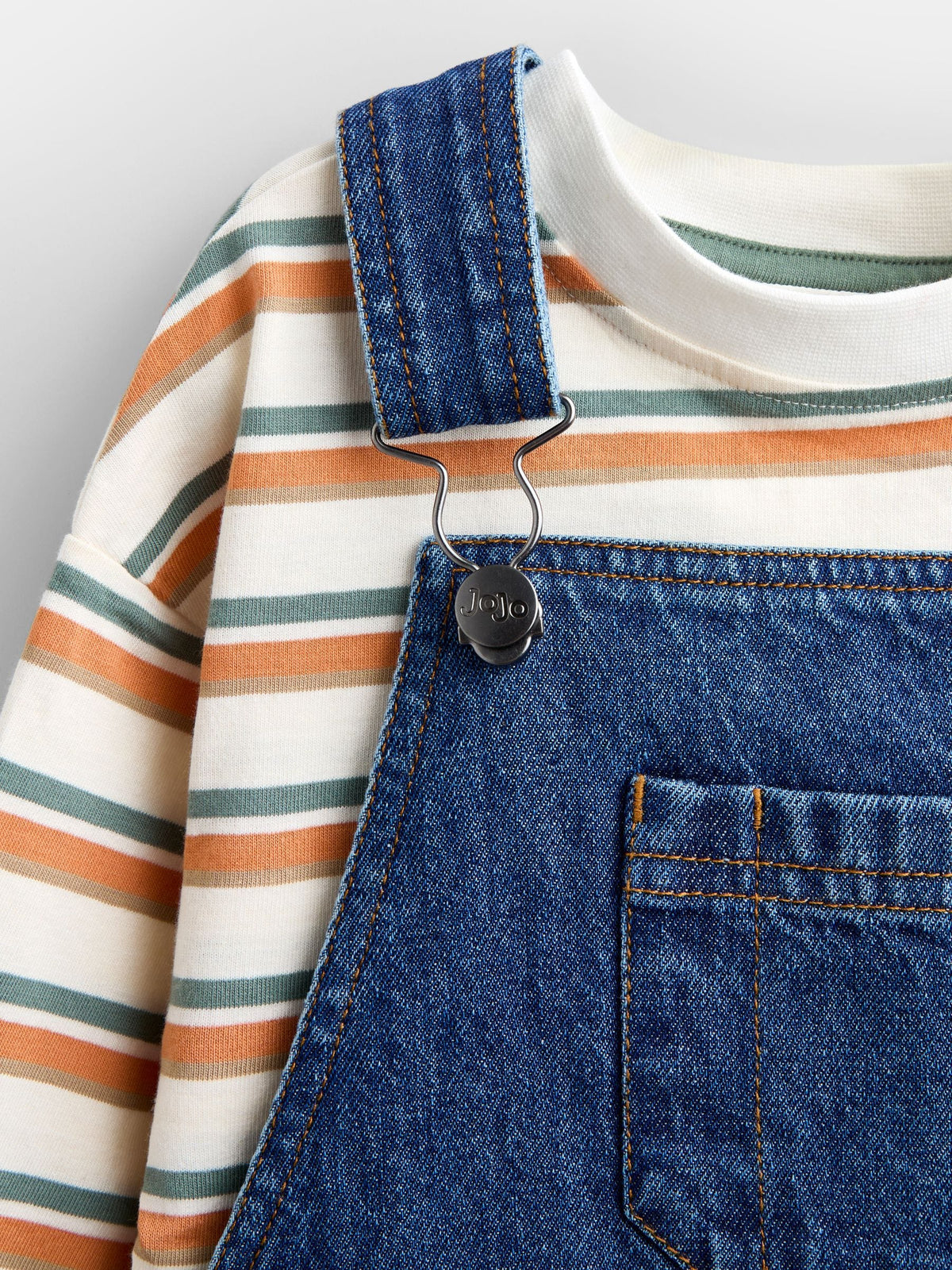 JoJo Maman Bébé Mid Wash Blue Denim Dungaree Set