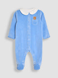 JoJo Maman Bébé Blue Bear Heart Appliqué Velour All-In-One