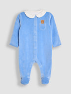 JoJo Maman Bébé Blue Bear Heart Appliqué Velour All-In-One