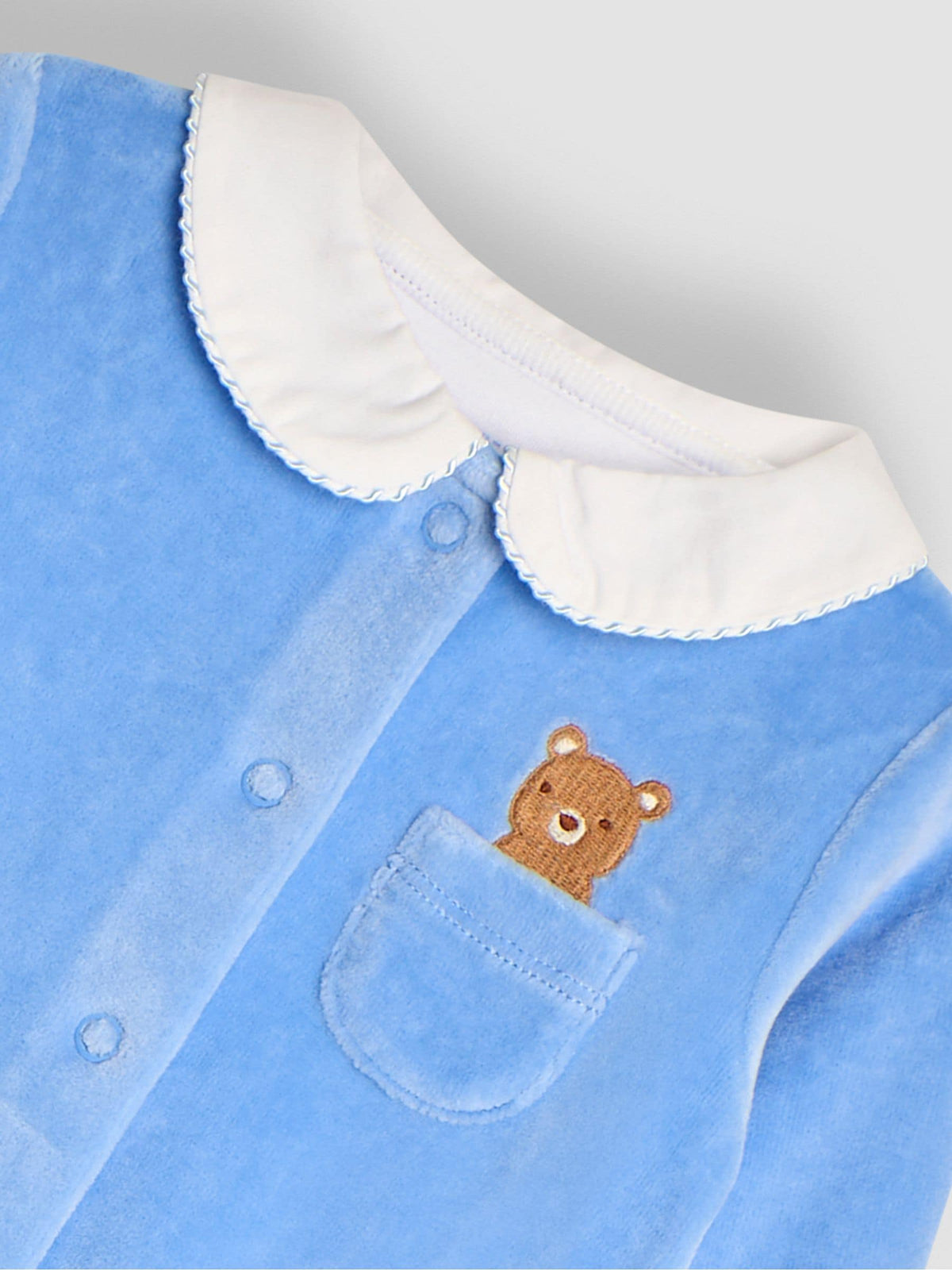JoJo Maman Bébé Blue Bear Heart Appliqué Velour All-In-One