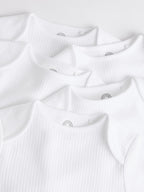 White Long Sleeve Rib Baby Bodysuits 5 Pack