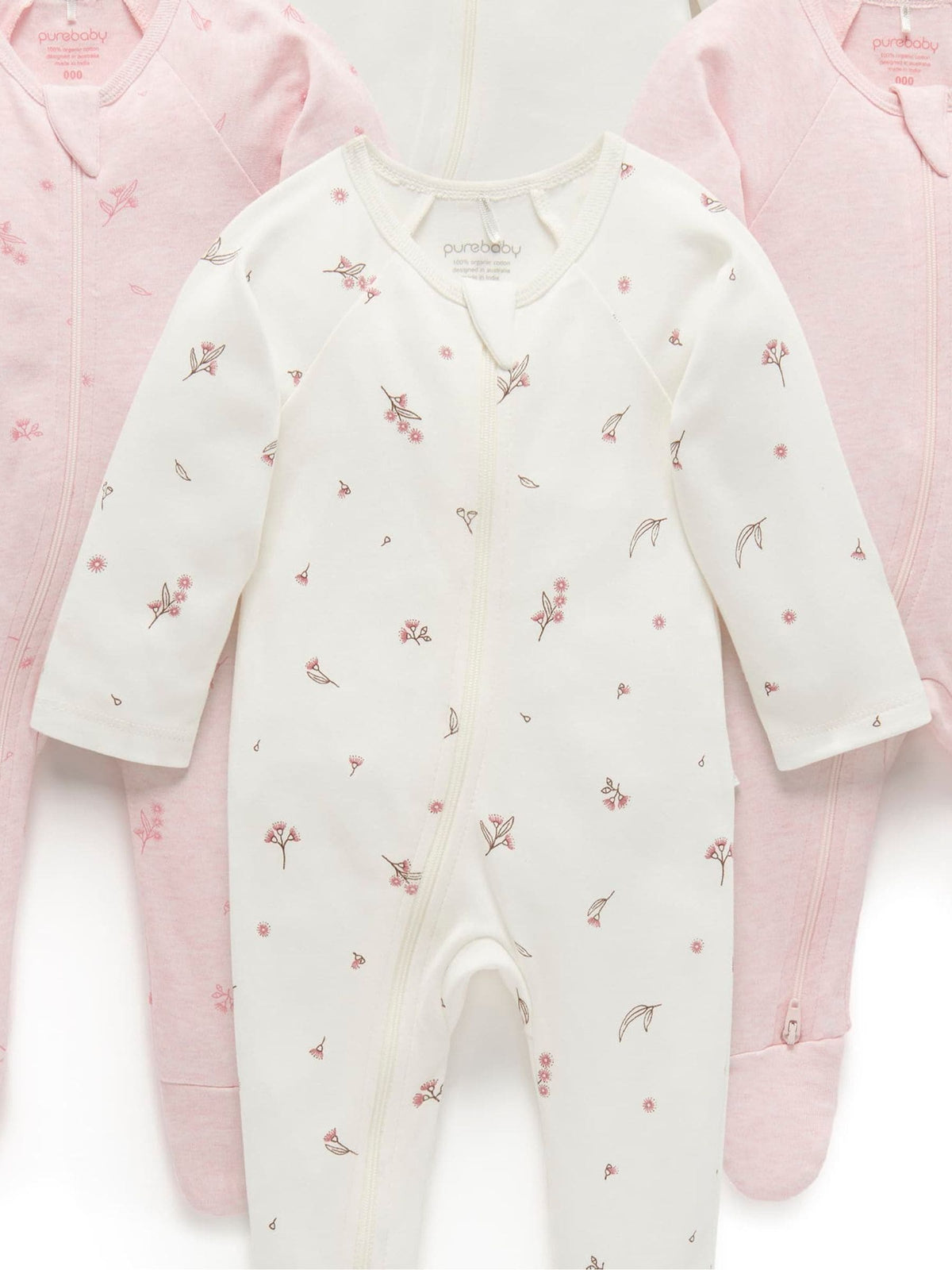 Purebaby Pink Zip Sleepsuits 4 Pack