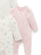 Purebaby Pink Zip Sleepsuits 4 Pack