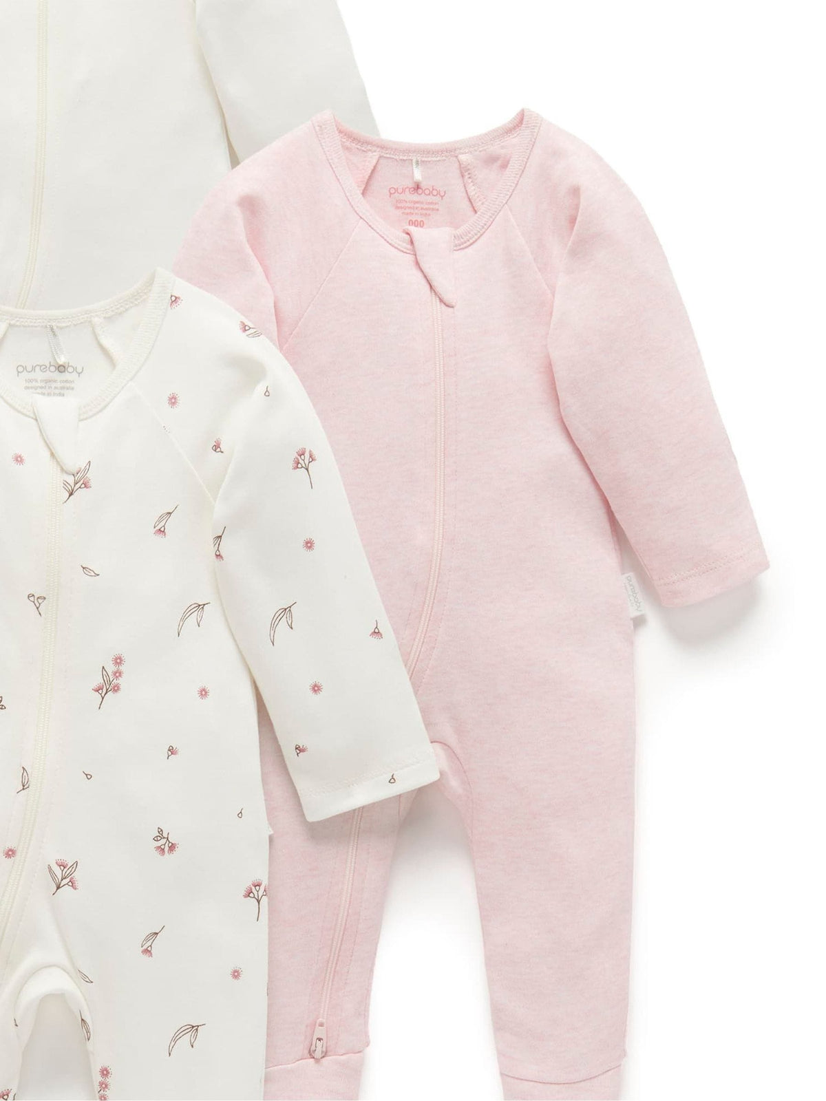 Purebaby Pink Zip Sleepsuits 4 Pack